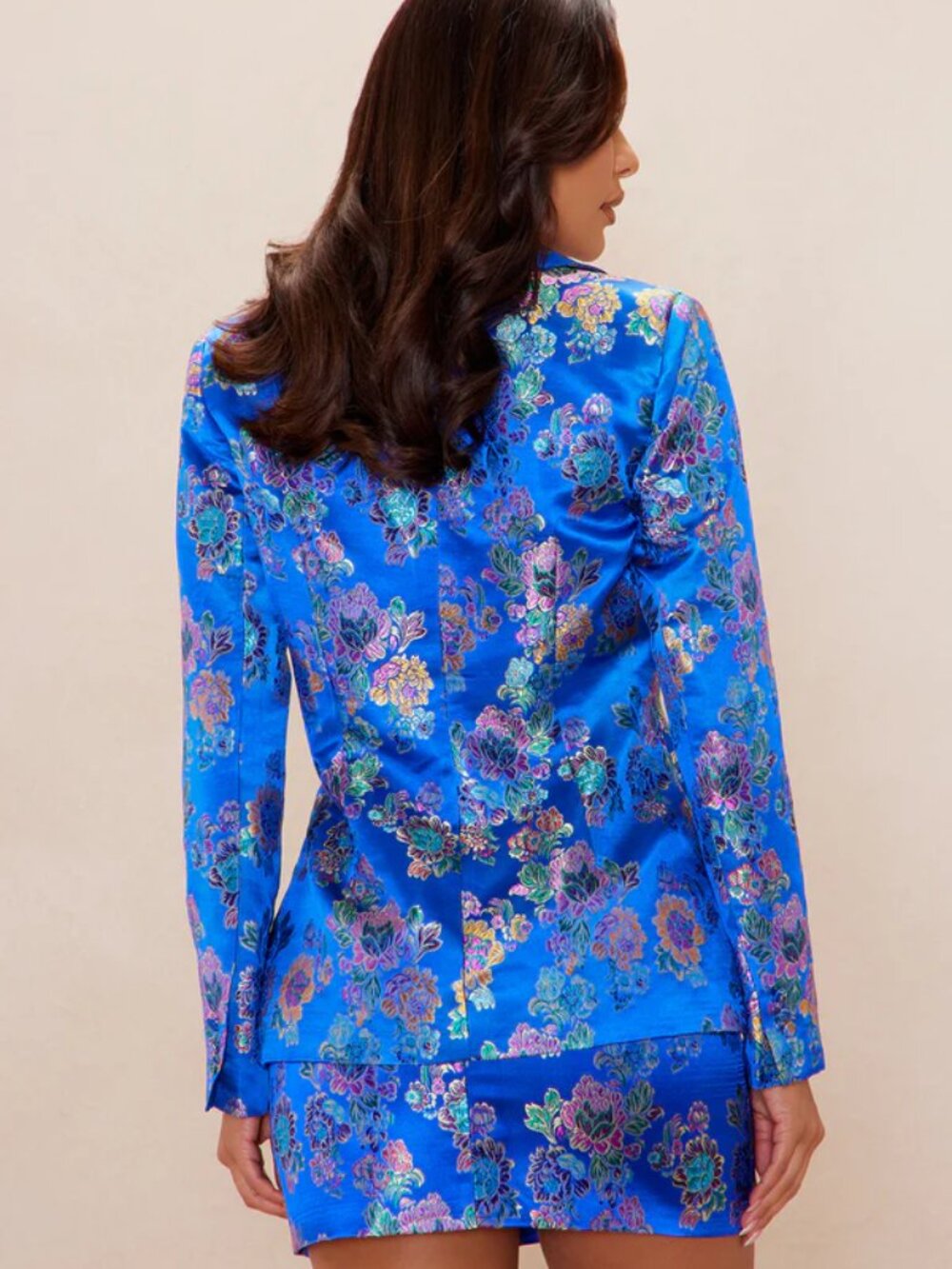 Satin Embroidered Skirt Suit Set - Royal Blue - Picture 5 of 5